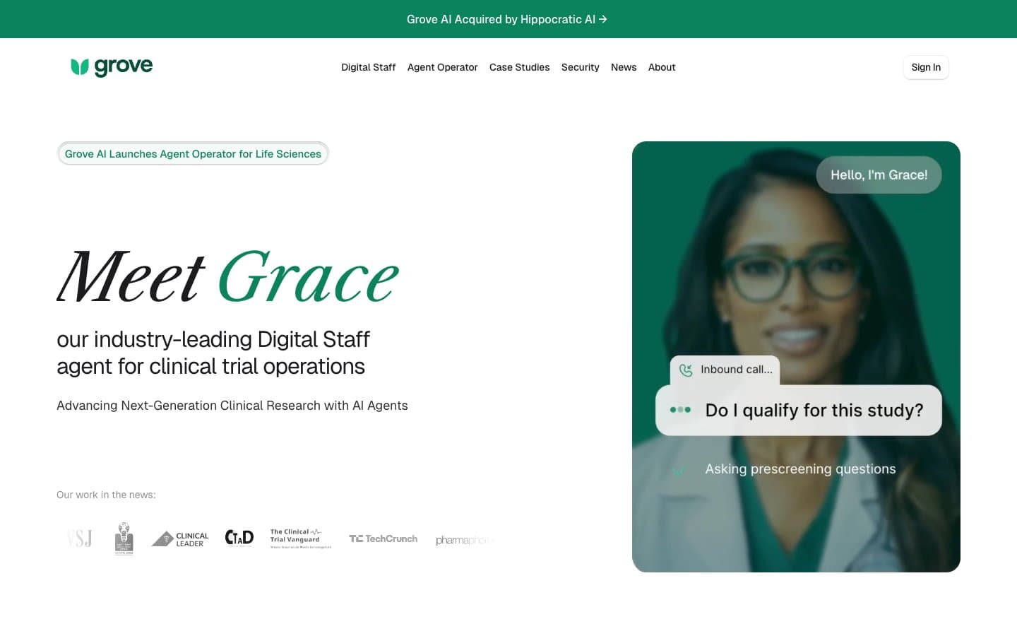 معاينة تصميم موقع Grove AI