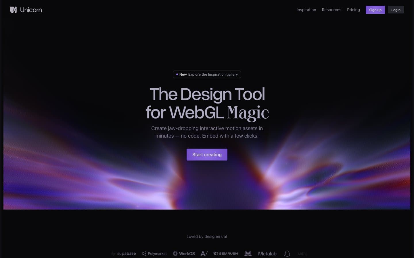 معاينة تصميم موقع Unicorn Studio