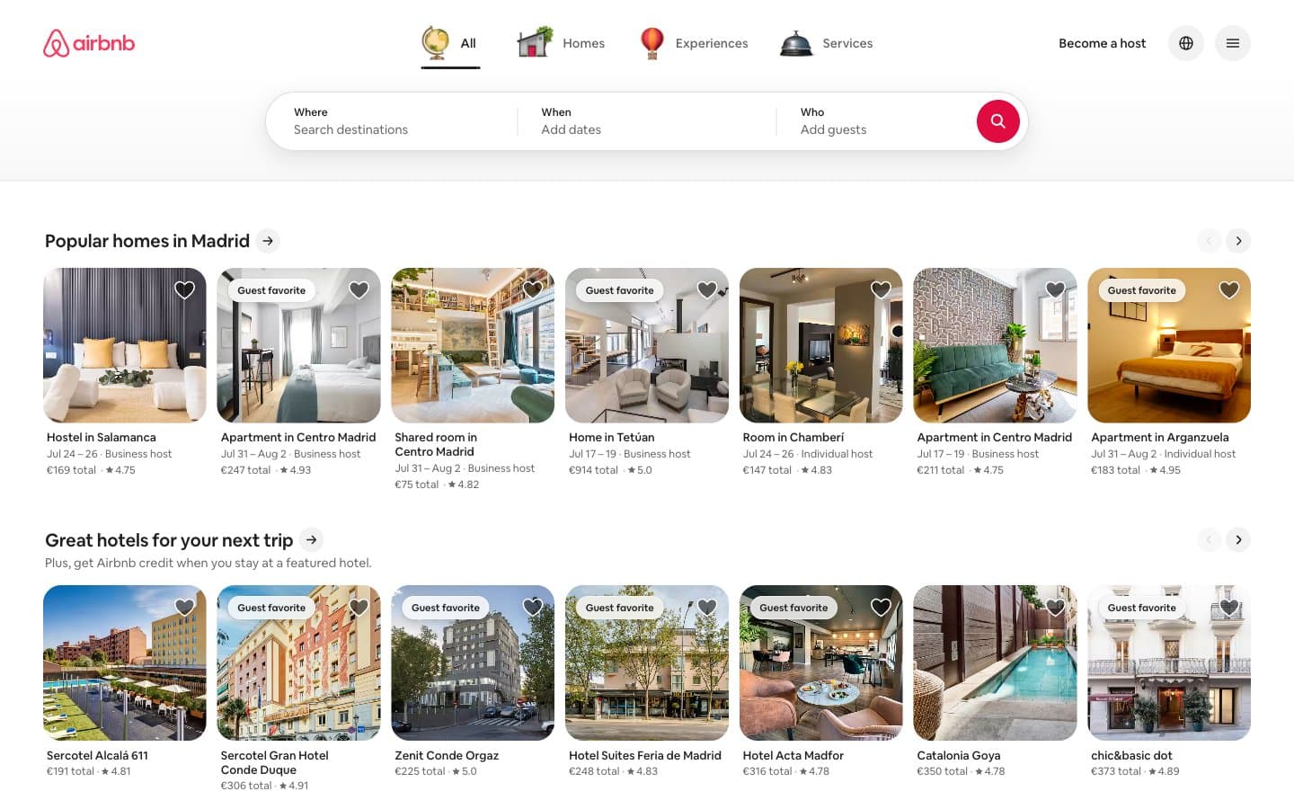 معاينة تصميم موقع Airbnb