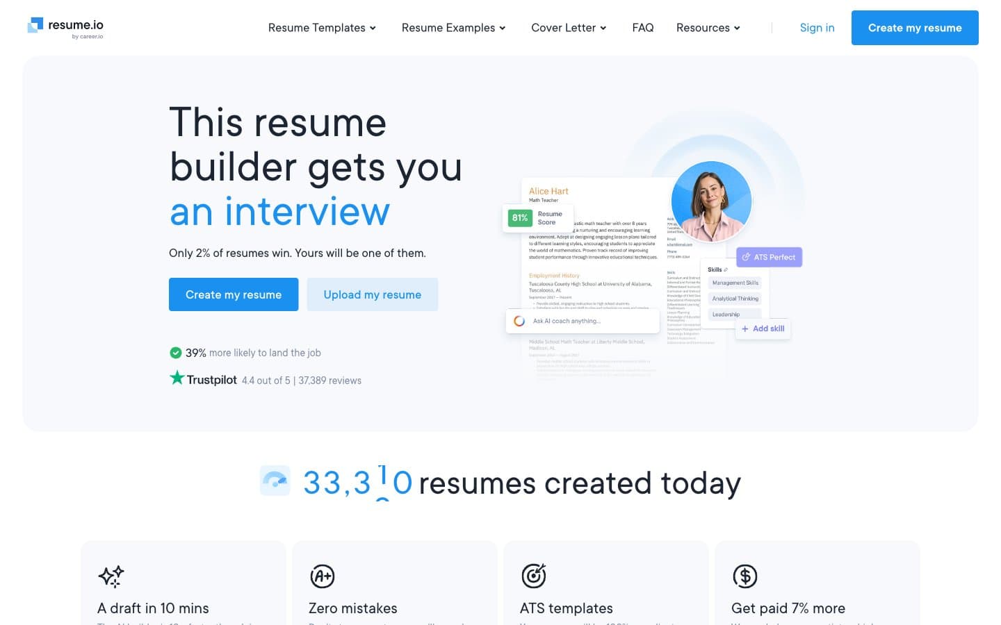 معاينة تصميم موقع Free Resume Builder
