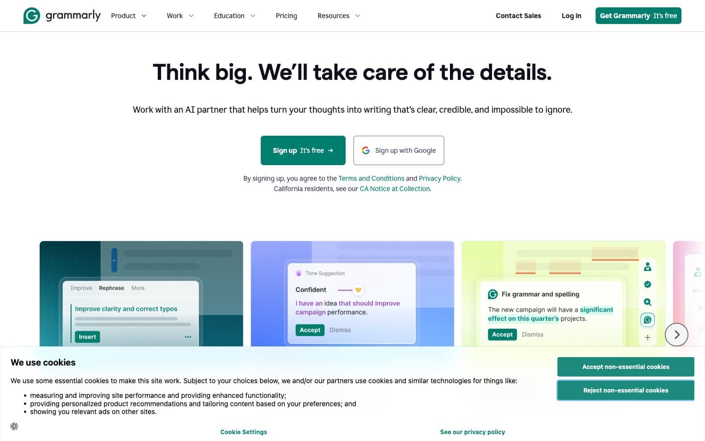 معاينة تصميم موقع Grammarly