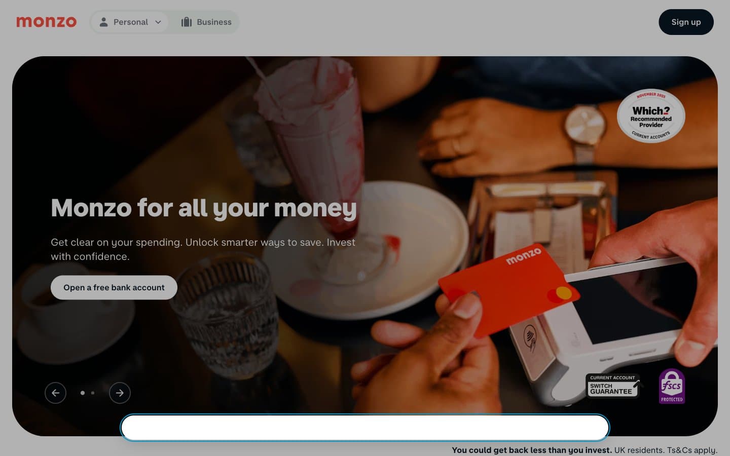 معاينة تصميم موقع Monzo