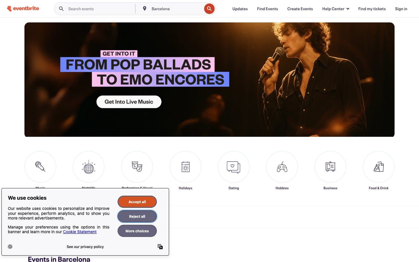 معاينة تصميم موقع Eventbrite