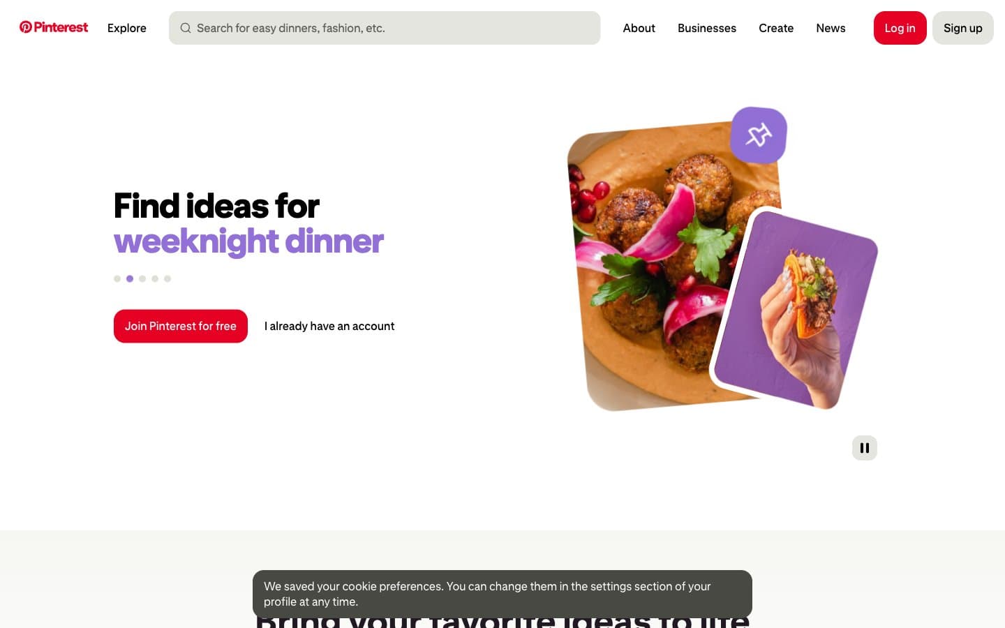 معاينة تصميم موقع Pinterest