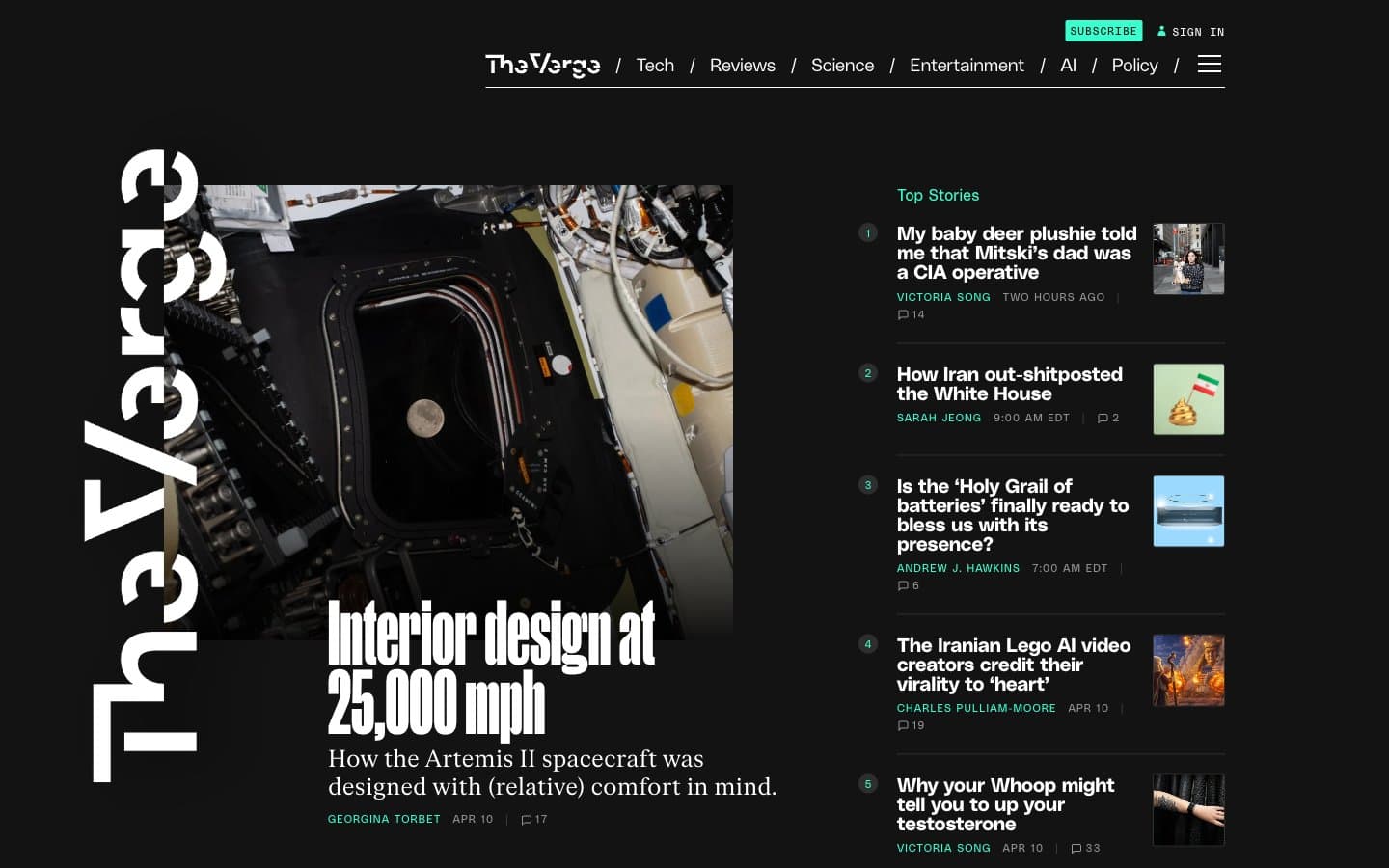 معاينة تصميم موقع The Verge