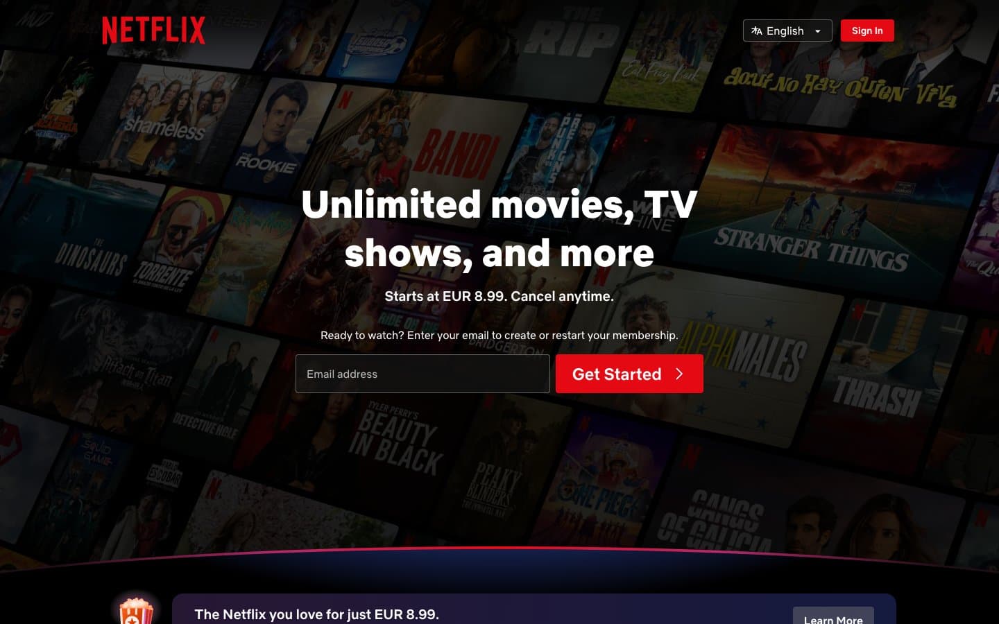 معاينة تصميم موقع Netflix Spain