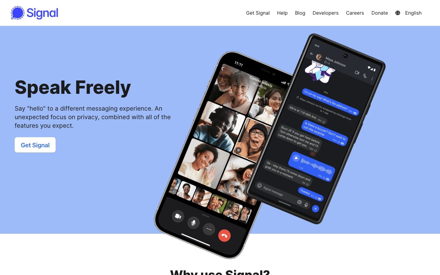 معاينة تصميم موقع Signal Messenger
