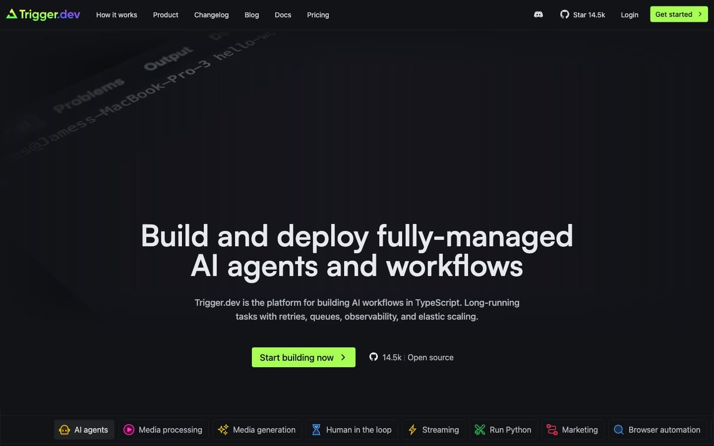 معاينة تصميم موقع Trigger.dev