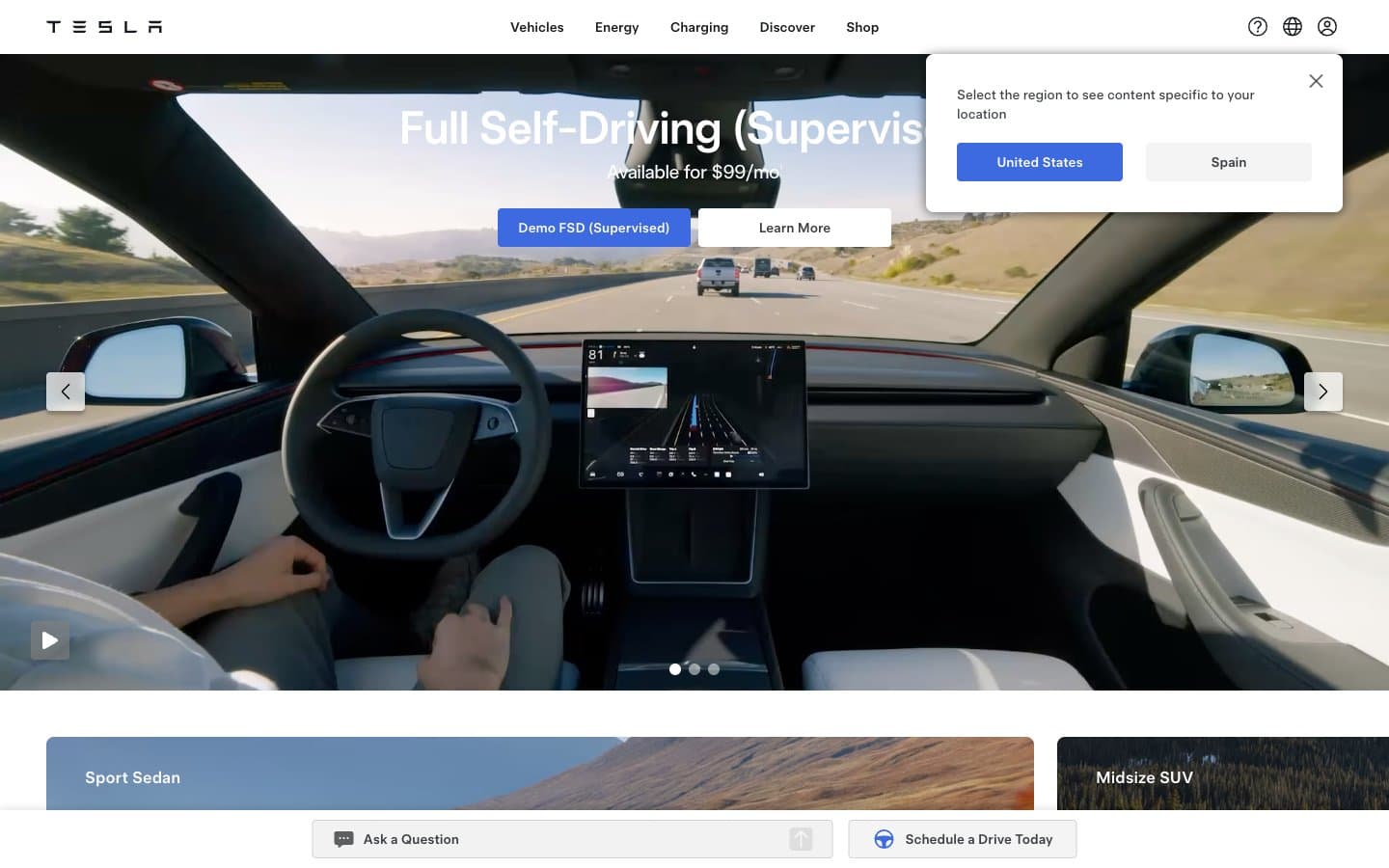 معاينة تصميم موقع Tesla