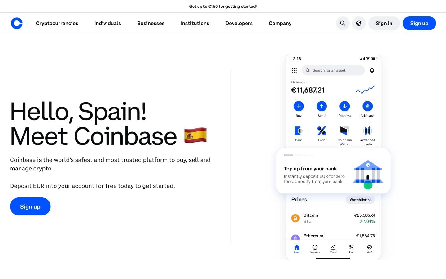 معاينة تصميم موقع Coinbase