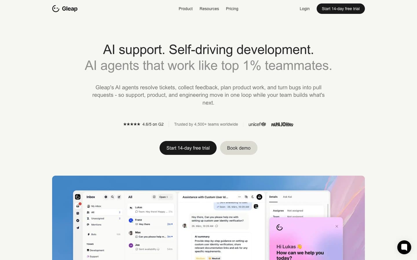 معاينة تصميم موقع Gleap