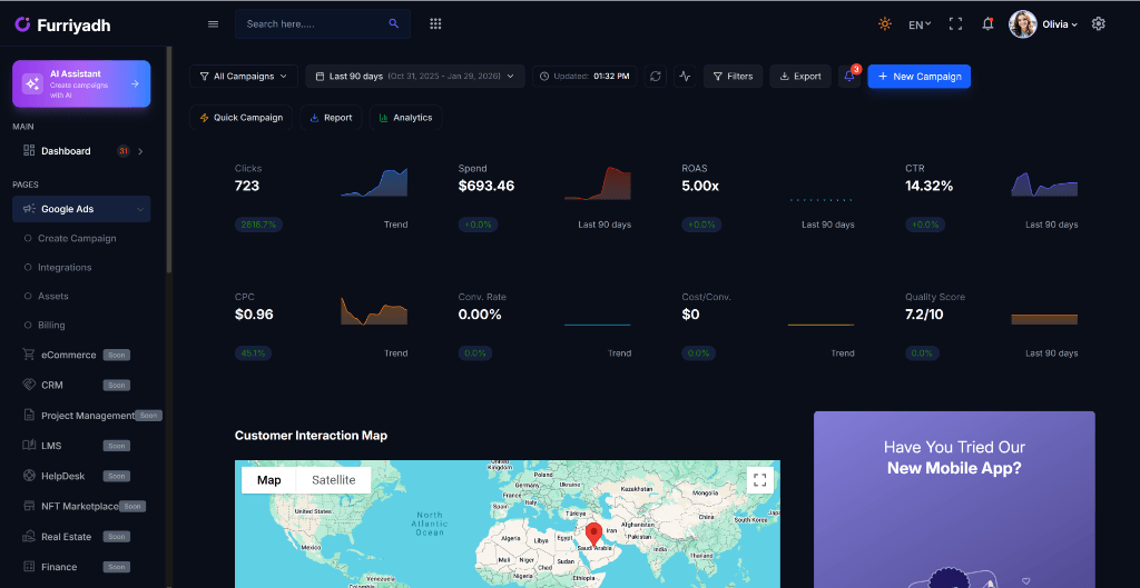 Furriyadh AI Dashboard - Click to watch demo