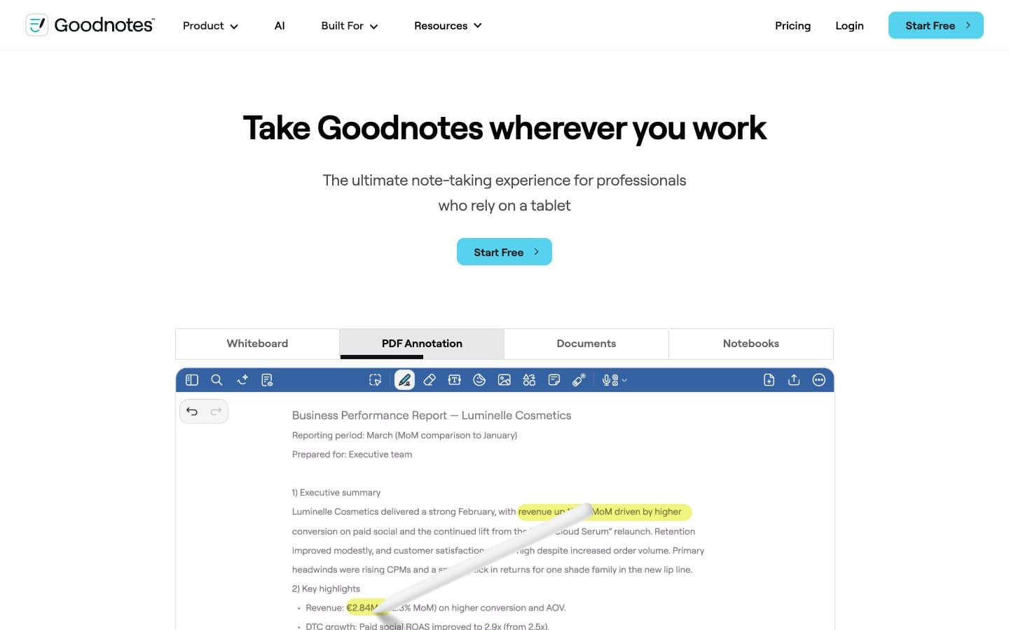 معاينة تصميم موقع Goodnotes