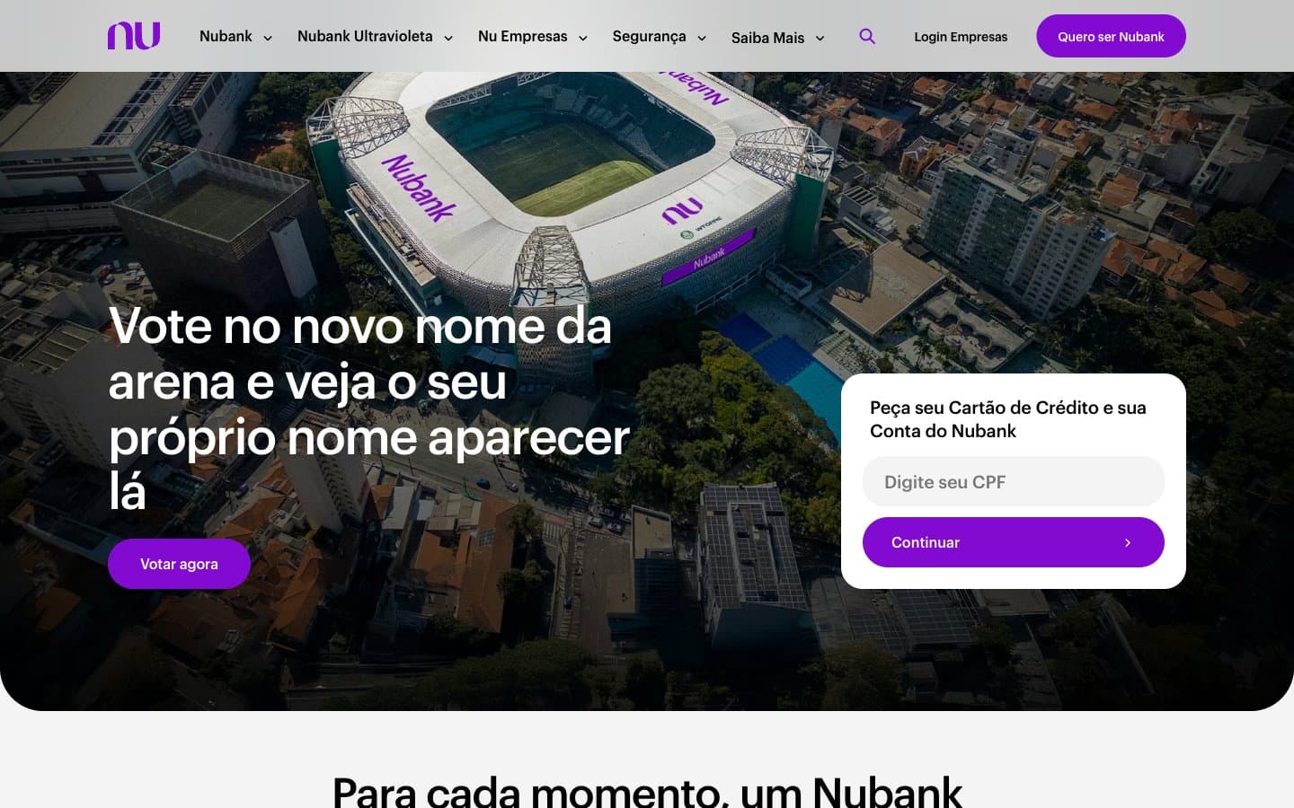 معاينة تصميم موقع Somos incansáveis pra você não precisar ser | Nubank