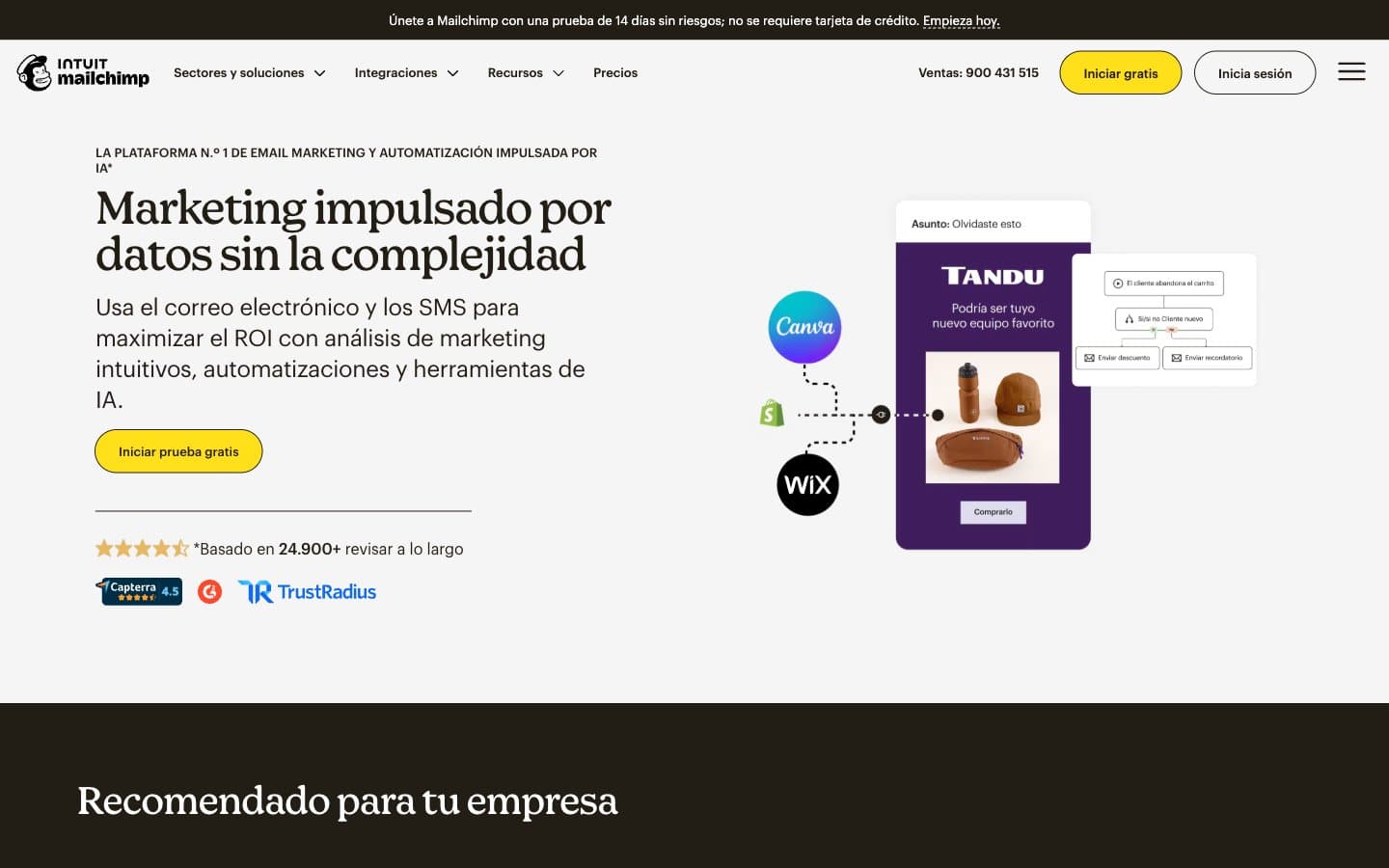 معاينة تصميم موقع Mailchimp