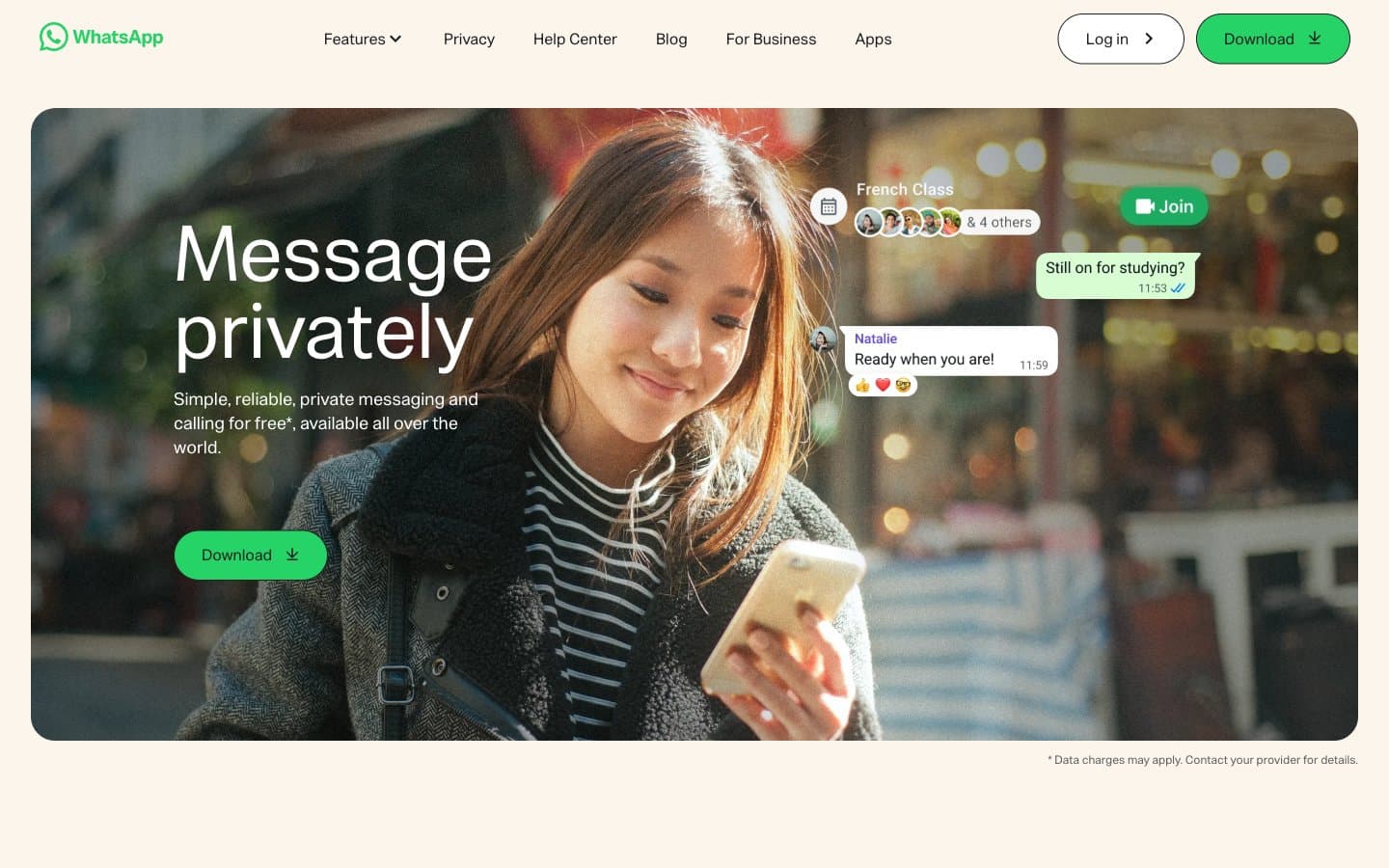 معاينة تصميم موقع WhatsApp.com