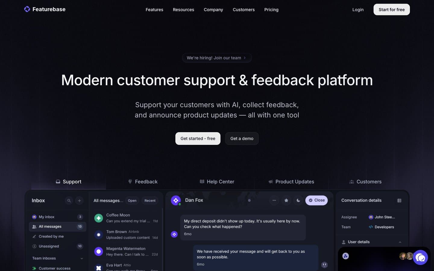 معاينة تصميم موقع Featurebase