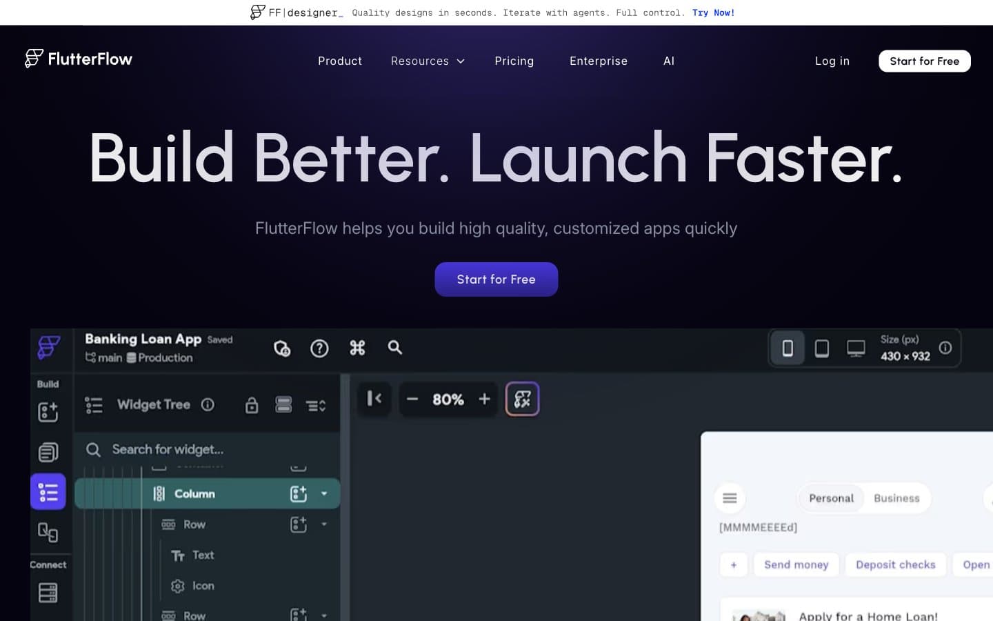 معاينة تصميم موقع FlutterFlow