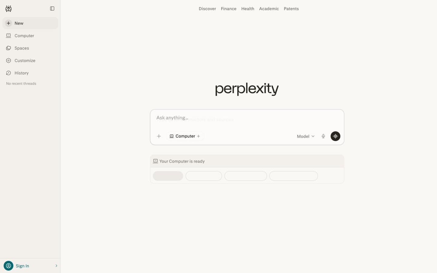 معاينة تصميم موقع Perplexity AI